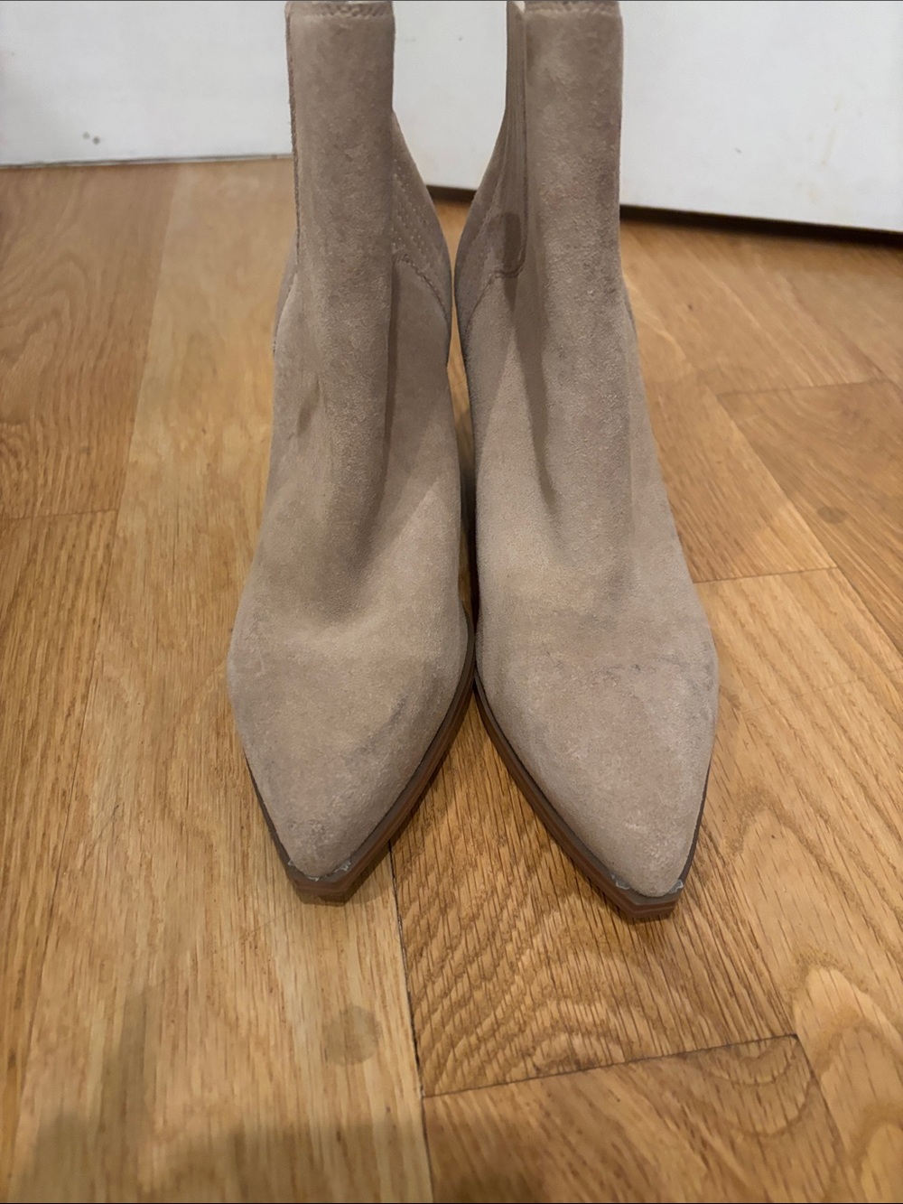 Marc Fisher Suede Pointed Toe Ankle Boots in Taupe